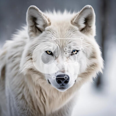 Intra Συλλεκτικό Ξύλινο Παζλ Plywood  4mm - Λευκός λύκος με μπλε μάτια που στέκεται στο χιόνι Σε Ξύλινο Κουτί - Διαστάσεις: 10x10 cm – 25 κομμάτια - Image 1