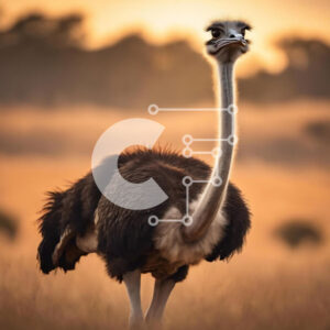 Intra Συλλεκτικό Ξύλινο Παζλ Plywood  4mm - Περίεργη στρουθοκάμηλος σε ένα χορταριασμένο χωράφι στο ηλιοβασίλεμα Σε Ξύλινο Κουτί - Διαστάσεις: 10x10 cm – 25 κομμάτια