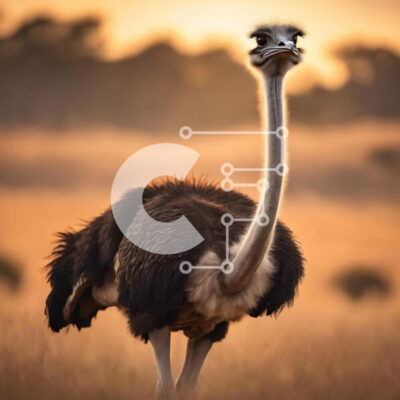 Intra Συλλεκτικό Ξύλινο Παζλ Plywood 4mm - Περίεργη στρουθοκάμηλος σε ένα χορταριασμένο χωράφι στο ηλιοβασίλεμα Σε Ξύλινο Κουτί - Διαστάσεις: 10x10 cm – 25 κομμάτια - Image 1