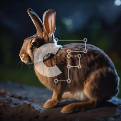 Intra Συλλεκτικό Ξύλινο Παζλ Plywood  4mm - Καφέ κουνέλι που κάθεται στους βράχους τη νύχτα Σε Ξύλινο Κουτί - Διαστάσεις: 10x10 cm – 25 κομμάτια - Image 1