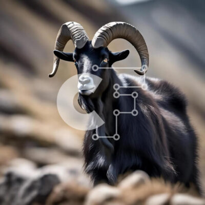 Intra Συλλεκτικό Ξύλινο Παζλ Plywood  4mm - Περίεργη μαύρη κατσίκα σε ένα βραχώδες τοπίο Σε Ξύλινο Κουτί - Διαστάσεις: 10x10 cm – 25 κομμάτια - Image 1