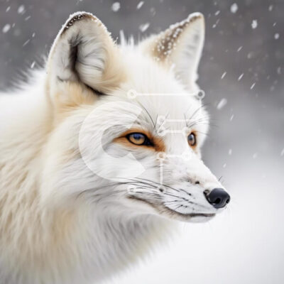 Intra Συλλεκτικό Ξύλινο Παζλ Plywood  4mm - Κοντινό πλάνο της White Fox στο χιόνι με τις νιφάδες χιονιού που πέφτουν Σε Ξύλινο Κουτί - Διαστάσεις: 10x10 cm – 25 κομμάτια - Image 1