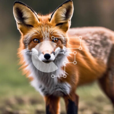 Intra Συλλεκτικό Ξύλινο Παζλ Plywood  4mm - Κοντινό πλάνο της περίεργης πορτοκαλιάς αλεπούς στο γρασίδι Σε Ξύλινο Κουτί - Διαστάσεις: 10x10 cm – 25 κομμάτια - Image 1