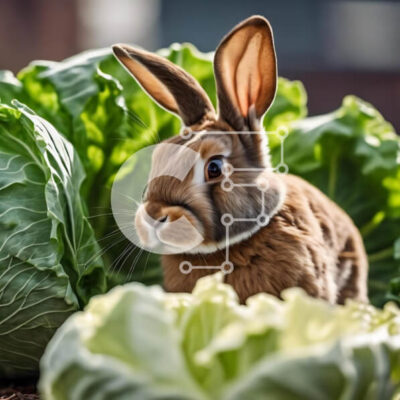 Intra Συλλεκτικό Ξύλινο Παζλ Plywood  4mm - Καφέ κουνέλι που κάθεται ανάμεσα στα φύλλα λάχανου Σε Ξύλινο Κουτί - Διαστάσεις: 10x10 cm – 25 κομμάτια - Image 1