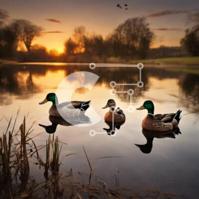 Intra Συλλεκτικό Ξύλινο Παζλ Plywood 4mm - Πάπιες που κολυμπούν στη λίμνη στο ηλιοβασίλεμα Σε Ξύλινο Κουτί - Διαστάσεις: 10x10 cm – 25 κομμάτια - Image 1