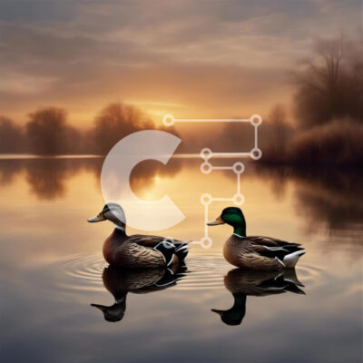 Intra Συλλεκτικό Ξύλινο Παζλ Plywood 4mm - Δύο πάπιες που κολυμπούν σε μια λίμνη στο ηλιοβασίλεμα Σε Ξύλινο Κουτί - Διαστάσεις: 10x10 cm – 25 κομμάτια - Image 1