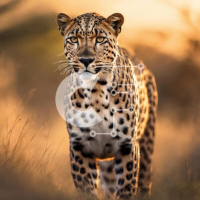 Intra Συλλεκτικό Ξύλινο Παζλ Plywood 4mm - Λεοπάρδαλη στο γρασίδι που κοιτάζει την κάμερα Σε Ξύλινο Κουτί - Διαστάσεις: 10x10 cm – 25 κομμάτια - Image 1