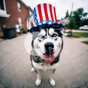 Intra Συλλεκτικό Ξύλινο Παζλ Plywood  4mm - Σκύλος γεροδεμένος με καπέλο με θέμα την αμερικανική σημαία Σε Ξύλινο Κουτί - Διαστάσεις: 10x10 cm – 25 κομμάτια