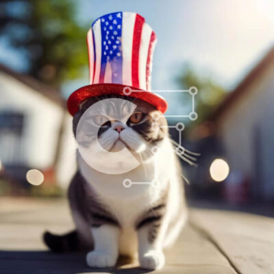 Intra Συλλεκτικό Ξύλινο Παζλ Plywood  4mm - Γάτα που φορά ένα καπέλο με θέμα την αμερικανική σημαία Σε Ξύλινο Κουτί - Διαστάσεις: 10x10 cm – 25 κομμάτια - Image 1