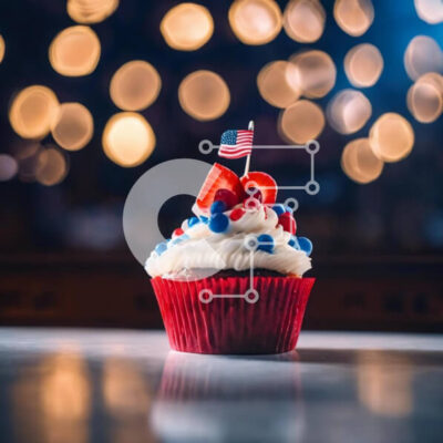 Intra Συλλεκτικό Ξύλινο Παζλ Plywood 4mm - Πατριωτικό Cupcake 4ης Ιουλίου με αμερικανική σημαία Σε Ξύλινο Κουτί - Διαστάσεις: 10x10 cm – 25 κομμάτια - Image 1