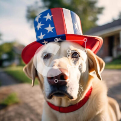 Intra Συλλεκτικό Ξύλινο Παζλ Plywood  4mm - Καφέ και λευκό σκυλί με καπέλο με θέμα την αμερικανική σημαία Σε Ξύλινο Κουτί - Διαστάσεις: 10x10 cm – 25 κομμάτια - Image 1