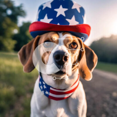 Intra Συλλεκτικό Ξύλινο Παζλ Plywood  4mm - Σκύλος Beagle με καπέλο αμερικανικής σημαίας Σε Ξύλινο Κουτί - Διαστάσεις: 10x10 cm – 25 κομμάτια - Image 1