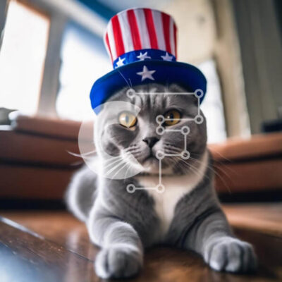 Intra Συλλεκτικό Ξύλινο Παζλ Plywood 4mm - Αξιολάτρευτη γκρίζα γάτα με καπέλο αμερικανικής σημαίας Σε Ξύλινο Κουτί - Διαστάσεις: 10x10 cm – 25 κομμάτια - Image 1