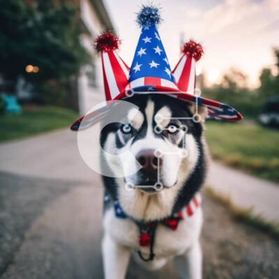 Intra Συλλεκτικό Ξύλινο Παζλ Plywood 4mm - Σκύλος γεροδεμένος με καπέλο για πάρτι με αμερικανική σημαία Σε Ξύλινο Κουτί - Διαστάσεις: 10x10 cm – 25 κομμάτια - Image 1