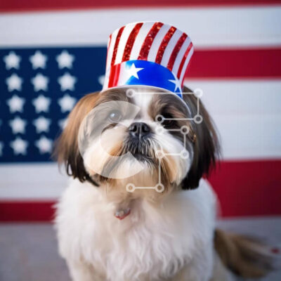 Intra Συλλεκτικό Ξύλινο Παζλ Plywood  4mm - Ευτυχισμένος σκύλος με πατριωτική ενδυμασία Σε Ξύλινο Κουτί - Διαστάσεις: 10x10 cm – 25 κομμάτια - Image 1