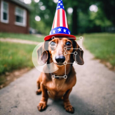 Intra Συλλεκτικό Ξύλινο Παζλ Plywood 4mm - Σκύλος Dachshund με καπέλο με θέμα την αμερικανική σημαία Σε Ξύλινο Κουτί - Διαστάσεις: 10x10 cm – 25 κομμάτια - Image 1