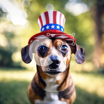 Intra Συλλεκτικό Ξύλινο Παζλ Plywood 4mm - Σκύλος που γιορτάζει την 4η Ιουλίου με καπέλο με θέμα την αμερικανική σημαία Σε Ξύλινο Κουτί - Διαστάσεις: 10x10 cm – 25 κομμάτια - Image 1