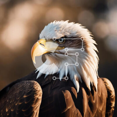 Intra Συλλεκτικό Ξύλινο Παζλ Plywood  4mm - Κοντινό πλάνο του Curious Eagle με το ράμφος ανοιχτό Σε Ξύλινο Κουτί - Διαστάσεις: 10x10 cm – 25 κομμάτια - Image 1