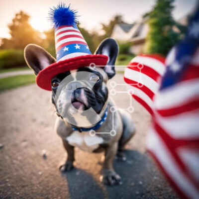 Intra Συλλεκτικό Ξύλινο Παζλ Plywood  4mm - Μικρό σκυλί με καπέλο αμερικανικής σημαίας στις 4 Ιουλίου Σε Ξύλινο Κουτί - Διαστάσεις: 10x10 cm – 25 κομμάτια - Image 1