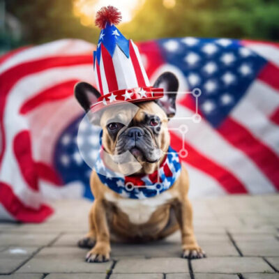 Intra Συλλεκτικό Ξύλινο Παζλ Plywood 4mm - Πατριωτικό σκυλί που γιορτάζει την 4η Ιουλίου με αμερικανική σημαία Σε Ξύλινο Κουτί - Διαστάσεις: 10x10 cm – 25 κομμάτια - Image 1