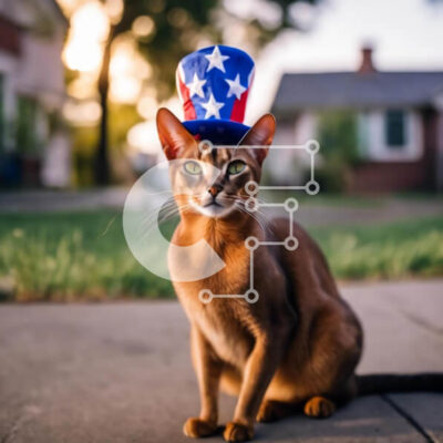 Intra Συλλεκτικό Ξύλινο Παζλ Plywood 4mm - Γάτα με καπέλο με θέμα την αμερικανική σημαία Σε Ξύλινο Κουτί - Διαστάσεις: 10x10 cm – 25 κομμάτια - Image 1