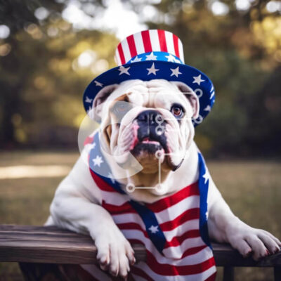 Intra Συλλεκτικό Ξύλινο Παζλ Plywood 4mm - Μπουλντόγκ με καπέλο με θέμα την αμερικανική σημαία που γιορτάζει την 4η Ιουλίου Σε Ξύλινο Κουτί - Διαστάσεις: 10x10 cm – 25 κομμάτια - Image 1