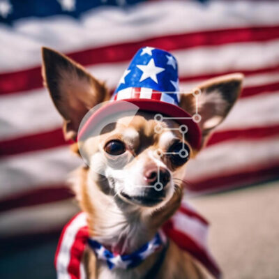 Intra Συλλεκτικό Ξύλινο Παζλ Plywood  4mm - Σκύλος Τσιουάουα που γιορτάζει την 4η Ιουλίου με καπέλο αμερικανικής σημαίας Σε Ξύλινο Κουτί - Διαστάσεις: 10x10 cm – 25 κομμάτια - Image 1