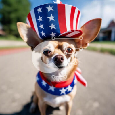 Intra Συλλεκτικό Ξύλινο Παζλ Plywood  4mm - Πατριωτικό μικρό σκυλί που γιορτάζει την 4η Ιουλίου Σε Ξύλινο Κουτί - Διαστάσεις: 10x10 cm – 25 κομμάτια - Image 1