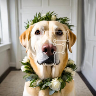 Intra Συλλεκτικό Ξύλινο Παζλ Plywood  4mm - Κίτρινο σκυλί Λαμπραντόρ με ανθοσυνθέσεις Σε Ξύλινο Κουτί - Διαστάσεις: 10x10 cm – 25 κομμάτια - Image 1