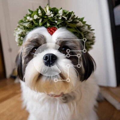 Intra Συλλεκτικό Ξύλινο Παζλ Plywood  4mm - Αξιολάτρευτο σκυλί με διακοσμητικό στεφάνι Σε Ξύλινο Κουτί - Διαστάσεις: 10x10 cm – 25 κομμάτια - Image 1