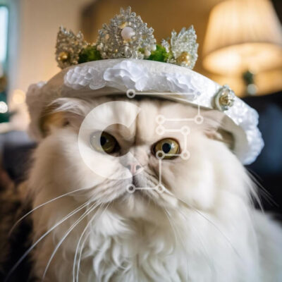 Intra Συλλεκτικό Ξύλινο Παζλ Plywood 4mm - Λευκή Γάτα με Τιάρα από Μαργαριτάρια και Διαμάντια Σε Ξύλινο Κουτί - Διαστάσεις: 10x10 cm – 25 κομμάτια - Image 1