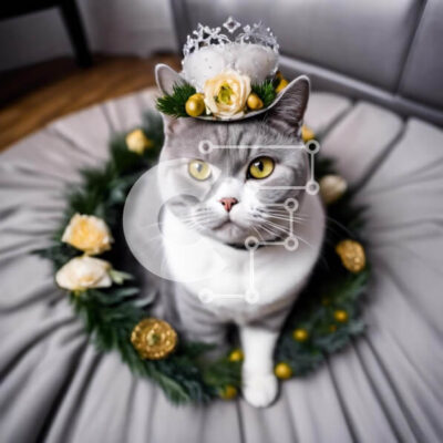 Intra Συλλεκτικό Ξύλινο Παζλ Plywood 4mm - Γκρι και άσπρη γάτα με καπέλο στέμμα σε ένα κρεβάτι με λουλούδια Σε Ξύλινο Κουτί - Διαστάσεις: 10x10 cm – 25 κομμάτια - Image 1