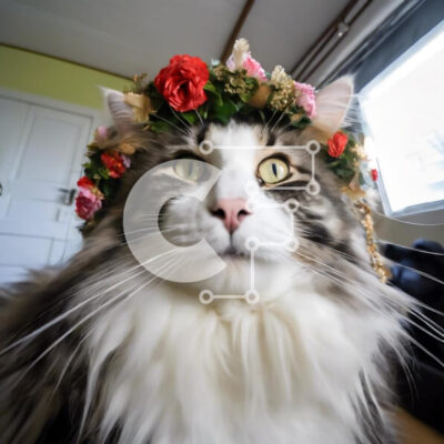 Intra Συλλεκτικό Ξύλινο Παζλ Plywood  4mm - Γάτα με στεφάνι λουλουδιών Σε Ξύλινο Κουτί - Διαστάσεις: 10x10 cm – 25 κομμάτια - Image 1