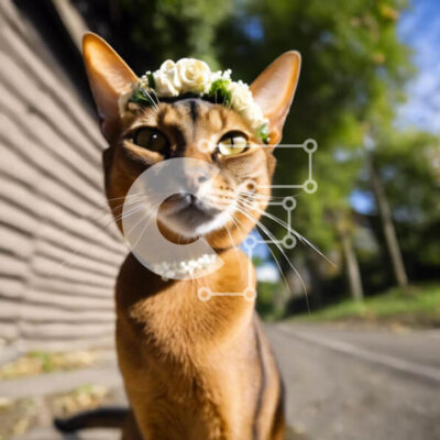 Intra Συλλεκτικό Ξύλινο Παζλ Plywood  4mm - Καφέ γάτα με λουλούδια στο κεφάλι της Σε Ξύλινο Κουτί - Διαστάσεις: 10x10 cm – 25 κομμάτια - Image 1