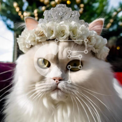 Intra Συλλεκτικό Ξύλινο Παζλ Plywood 4mm - Λευκή γάτα που φορά κορώνα λουλουδιών Σε Ξύλινο Κουτί - Διαστάσεις: 10x10 cm – 25 κομμάτια - Image 1