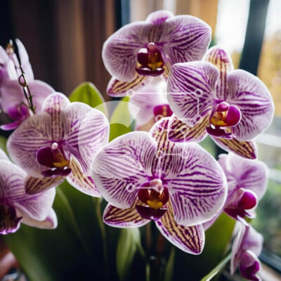 Intra Συλλεκτικό Ξύλινο Παζλ Plywood  4mm - Ζωντανές μωβ ορχιδέες σε βάζο από ανοιχτό παράθυρο Σε Ξύλινο Κουτί - Διαστάσεις: 10x10 cm – 25 κομμάτια - Image 1