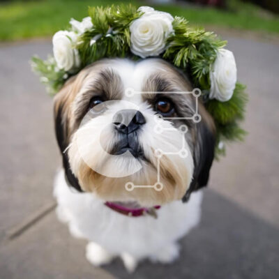 Intra Συλλεκτικό Ξύλινο Παζλ Plywood  4mm - Αξιολάτρευτο σκυλί που φοράει λουλούδια Σε Ξύλινο Κουτί - Διαστάσεις: 10x10 cm – 25 κομμάτια - Image 1