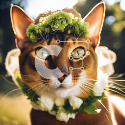 Intra Συλλεκτικό Ξύλινο Παζλ Plywood  4mm - Καφέ γάτα με πράσινα λουλούδια στο κεφάλι για ειδική περίσταση Σε Ξύλινο Κουτί - Διαστάσεις: 10x10 cm – 25 κομμάτια - Image 1