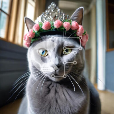 Intra Συλλεκτικό Ξύλινο Παζλ Plywood  4mm - Ευτυχισμένη γάτα που φορά κορώνα λουλουδιών Σε Ξύλινο Κουτί - Διαστάσεις: 10x10 cm – 25 κομμάτια - Image 1