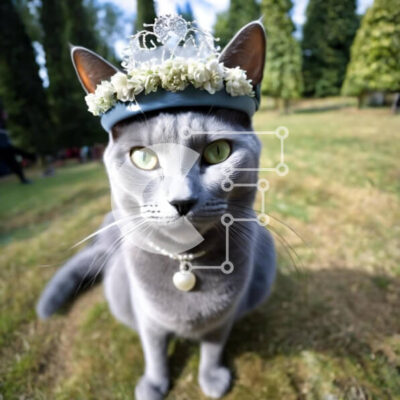 Intra Συλλεκτικό Ξύλινο Παζλ Plywood 4mm - Γκρι γάτα που φορά κορώνα με λουλούδια και μαργαριτάρια Σε Ξύλινο Κουτί - Διαστάσεις: 10x10 cm – 25 κομμάτια - Image 1