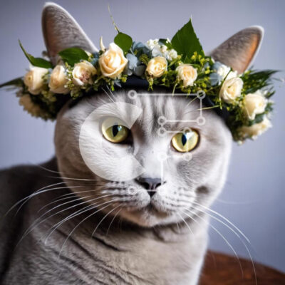 Intra Συλλεκτικό Ξύλινο Παζλ Plywood  4mm - Γκρι γάτα με στεφάνι λουλουδιών Σε Ξύλινο Κουτί - Διαστάσεις: 10x10 cm – 25 κομμάτια - Image 1