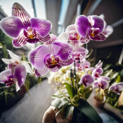 Intra Συλλεκτικό Ξύλινο Παζλ Plywood  4mm - Μωβ ορχιδέα λουλουδένια σύνθεση στο χέρι Σε Ξύλινο Κουτί - Διαστάσεις: 10x10 cm – 25 κομμάτια - Image 1