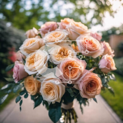 Intra Συλλεκτικό Ξύλινο Παζλ Plywood  4mm - Φρέσκο ​​μπουκέτο με ροζ και ροδακινί τριαντάφυλλα σε εξωτερικούς χώρους Σε Ξύλινο Κουτί - Διαστάσεις: 10x10 cm – 25 κομμάτια - Image 1