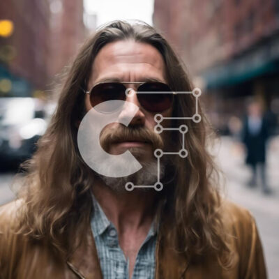 Intra Συλλεκτικό Ξύλινο Παζλ Plywood  4mm - Άνδρας που φορά καφέ δερμάτινο μπουφάν και γυαλιά ηλίου στο δρόμο της πόλης Σε Ξύλινο Κουτί - Διαστάσεις Puzzle: 10x10 cm – 25 κομμάτια - Image 1