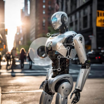 Intra Συλλεκτικό Ξύλινο Παζλ Plywood  4mm - Silver Robot στην Urban City Street Σε Ξύλινο Κουτί - Διαστάσεις Puzzle: 10x10 cm – 25 κομμάτια - Image 1