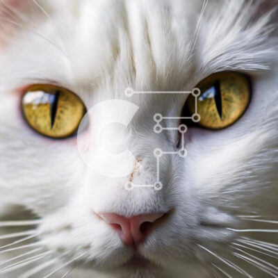 Intra Συλλεκτικό Ξύλινο Παζλ Plywood  4mm - Κοντινό πλάνο Λευκή γάτα με έντονα κίτρινα μάτια Σε Ξύλινο Κουτί - Διαστάσεις: 10x10 cm – 25 κομμάτια - Image 1