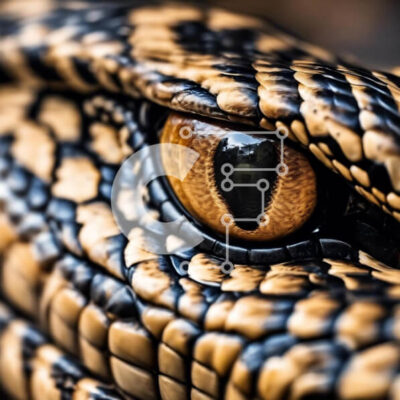 Intra Συλλεκτικό Ξύλινο Παζλ Plywood  4mm - Κοντινό πλάνο του Snake's Eye με κίτρινα και μαύρα σημάδια Σε Ξύλινο Κουτί - Διαστάσεις: 10x10 cm – 25 κομμάτια - Image 1