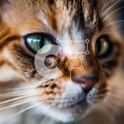 Intra Συλλεκτικό Ξύλινο Παζλ Plywood  4mm - Καφέ και πορτοκαλί γάτα με πράσινα μάτια που κοιτάζουν την κάμερα Σε Ξύλινο Κουτί - Διαστάσεις: 10x10 cm – 25 κομμάτια - Image 1