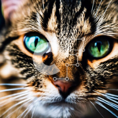 Intra Συλλεκτικό Ξύλινο Παζλ Plywood  4mm - Κοντινό πλάνο γάτας με πράσινα μάτια που κοιτάζουν επίμονα την κάμερα Σε Ξύλινο Κουτί - Διαστάσεις: 10x10 cm – 25 κομμάτια - Image 1