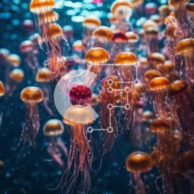 Intra Συλλεκτικό Ξύλινο Παζλ Plywood  4mm - Μέδουσες που κολυμπούν στο νερό Σε Ξύλινο Κουτί - Διαστάσεις: 10x10 cm – 25 κομμάτια - Image 1